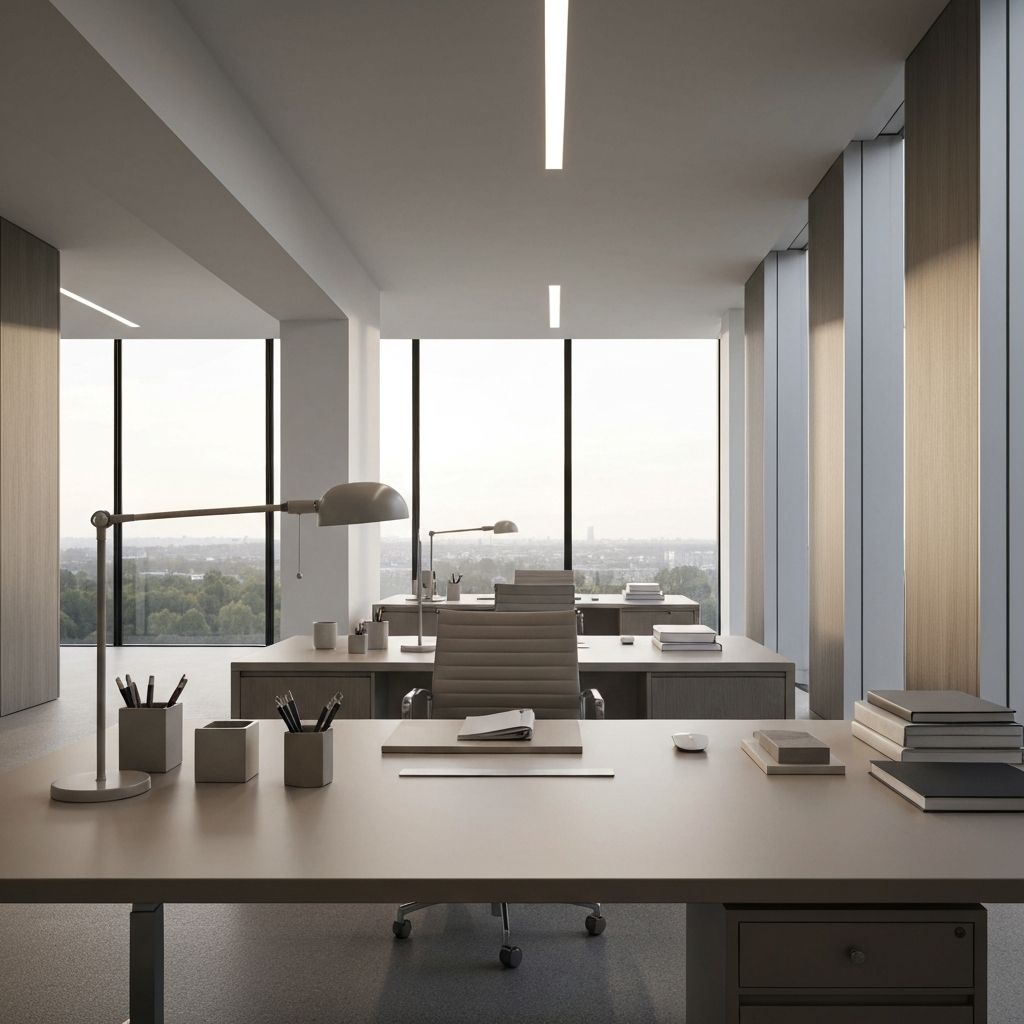 Organized workspace at dawn